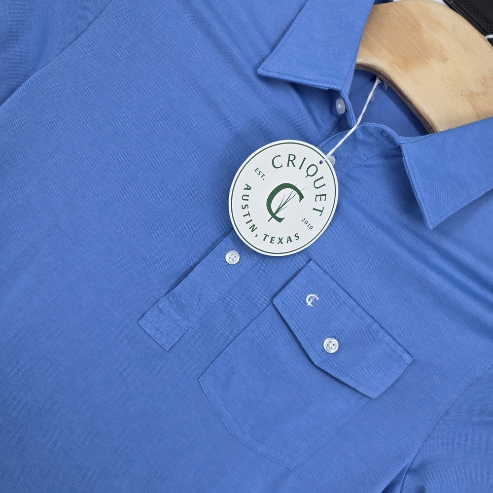 Criquet Performance Players Shirt Mens Small Oasis Blue Golf Polo Pocket New
